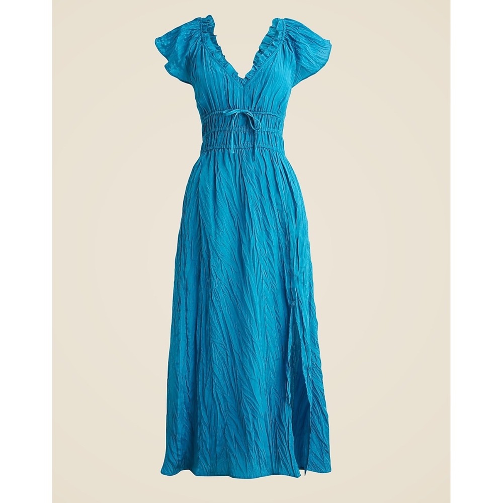 J.Crew Palermo dress in viscose-blend crinkle teal ruffle coquette sz M